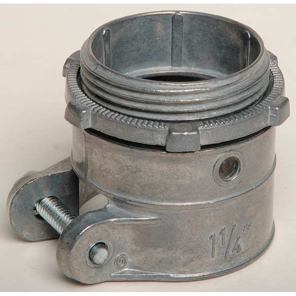 Zoro Select Conduit Fitting Grounding Connector, 1-1/4 in, Threaded, Zinc Alloy, Gray - 5UGV8