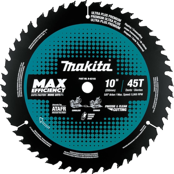 Makita Carbide-Tipped Max Efficiency Miter Saw Blade 45T 10" - B-62103