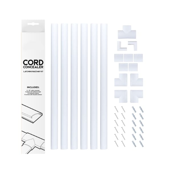 Fleming Supply Fleming Supply Cord Concealer Kit - 6 Cable Raceways, Elbows and T Connectors (White) - 231832XAV