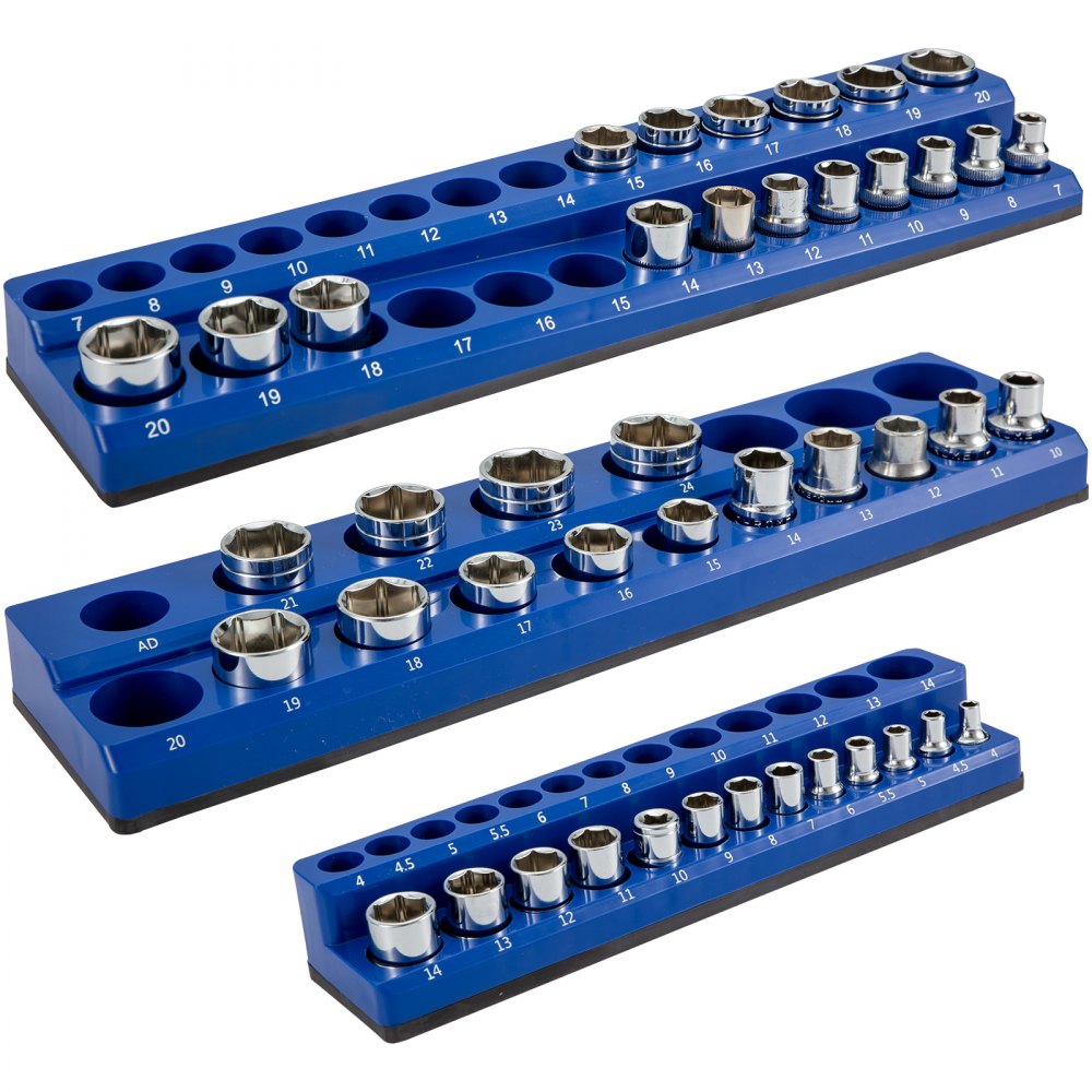 VEVOR Magnetic Socket Organizer Socket Holder 3 pcs 1/2, 3/8, 1/4-in Metric Blue - GJJLSJTBDDWC3J5SNV0