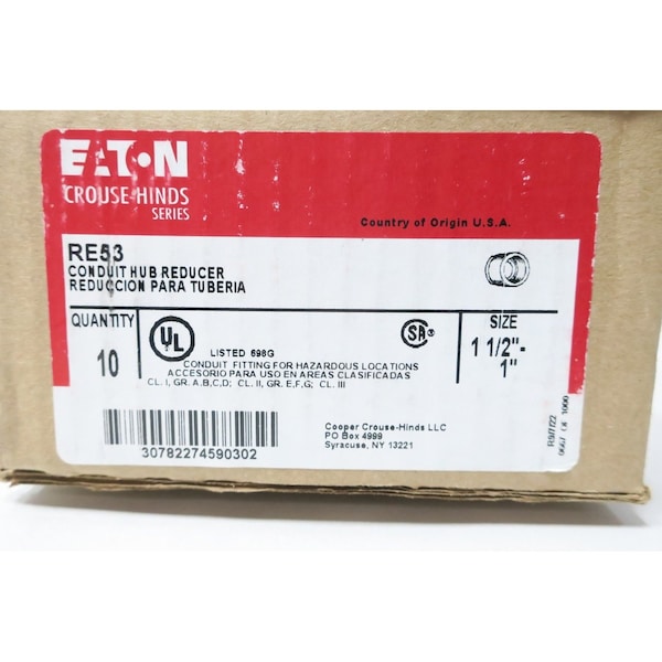 Crouse Hinds Conduit Fitting Reducer, 1-1/2 in, Steel, Red - RE53