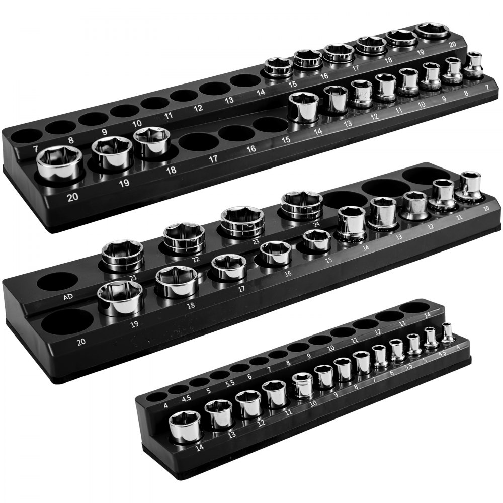 VEVOR Magnetic Socket Organizer Socket Holder 3 pcs 1/2, 3/8, 1/4-in Metric Black - GJJHSJTBDDWC3QUOMV0