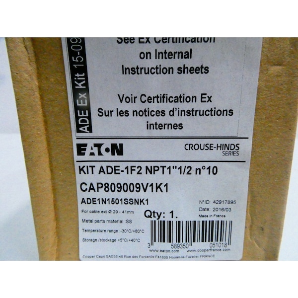 Crouse Hinds CABLE GLAND KIT STAINLESS 1IN CONDUIT FITTING - ADE1N1501SSNK1