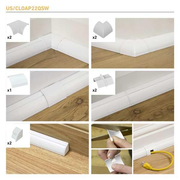 D-Line Accessory Multipack, 1 1/2 in L, 3/4 in W, 1 Channel, PVC, White - US/CLOAP22QSW
