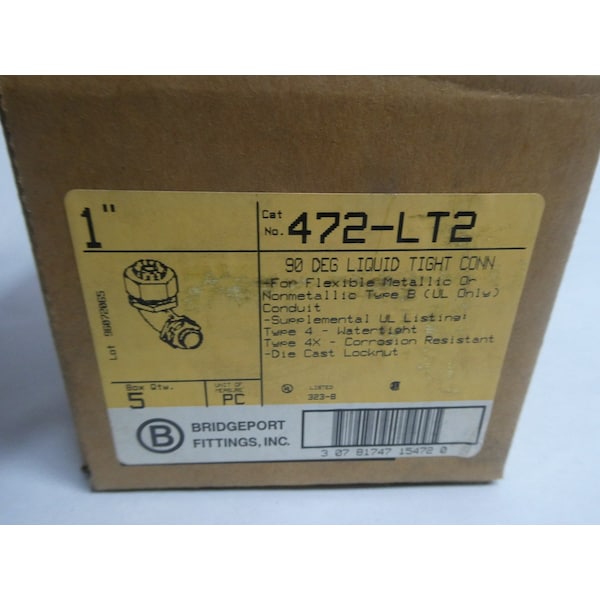 Bridgeport Fittings Conduit Fitting Connector, 1 in, Liquid-Tight, Die Cast Zinc, Electro Zinc Plated - 472-LT2