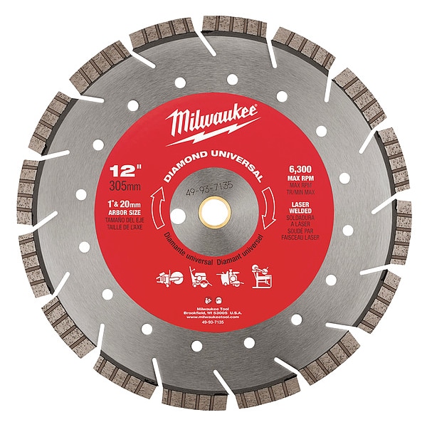 Milwaukee Tool 12 in. Diamond Universal Segmented Turbo Concrete and Masonry Cutting Blade - 49-93-7135