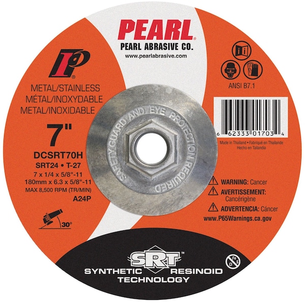 Rueda de esmerilado Pearl SRT DC de 7 x 1/4 x 5/8-11 SRT24 T-27 - DCSRT70H