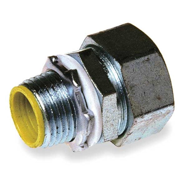 Raco Conduit Fitting Connector, 1-1/4 in, Liquid-Tight, Steel, Electro Zinc Plated, Gray - 3515RAC