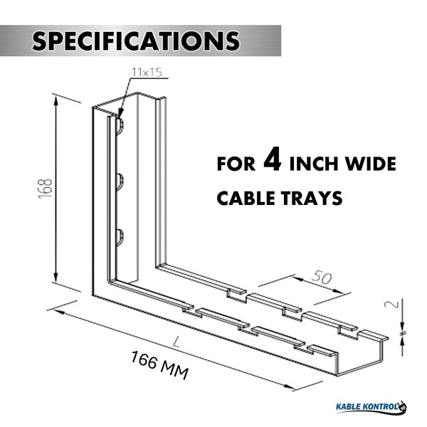 Kable Kontrol L Type Wall Support Bracket, 4in W- 304 Stainless Steel - KK-LHNG-4-304SS