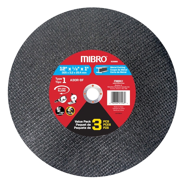 Hoja de corte reforzada de óxido de aluminio de 12 pulgadas (305 mm) para metal, paquete de 3 - 915960