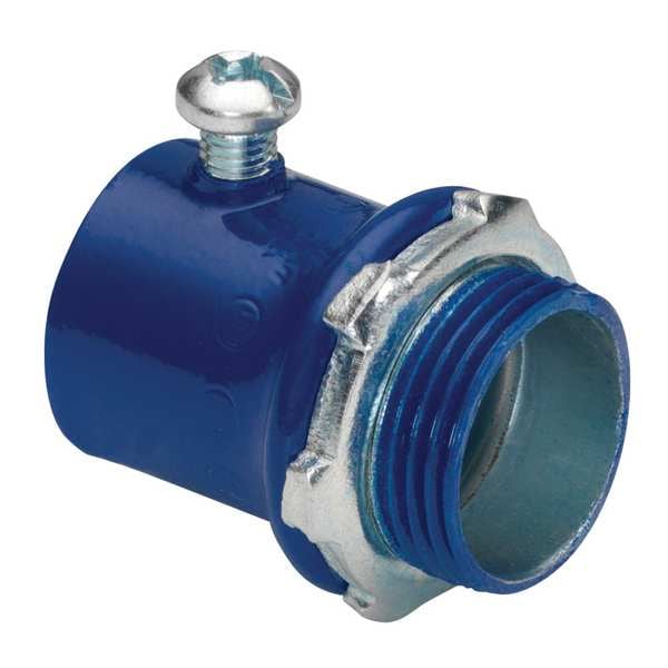 Bridgeport Fittings EMT Grounding Connector, 1-1/4 in, Set Screw, Steel, Powder Coated, Blue - 233-SBLU
