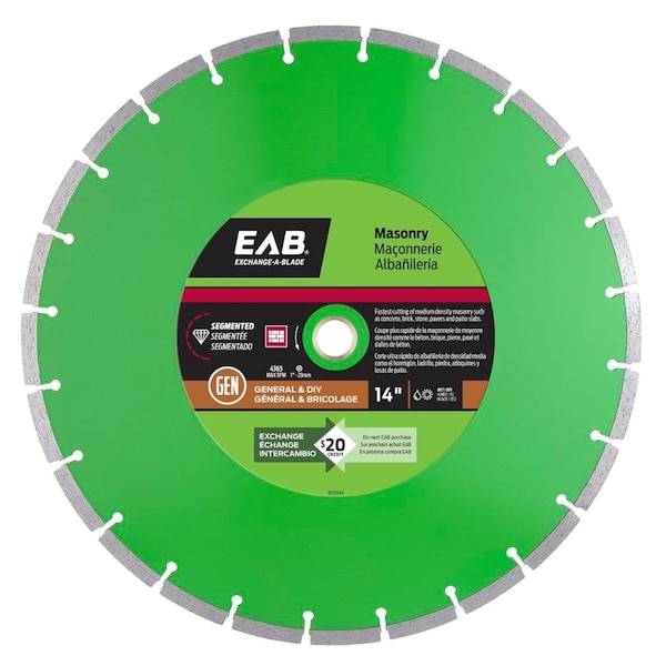 Exchange-A-Blade 14 in. Segmented Rim Concrete Green Diamond Recyclable Exchangeable Blade - 3110092