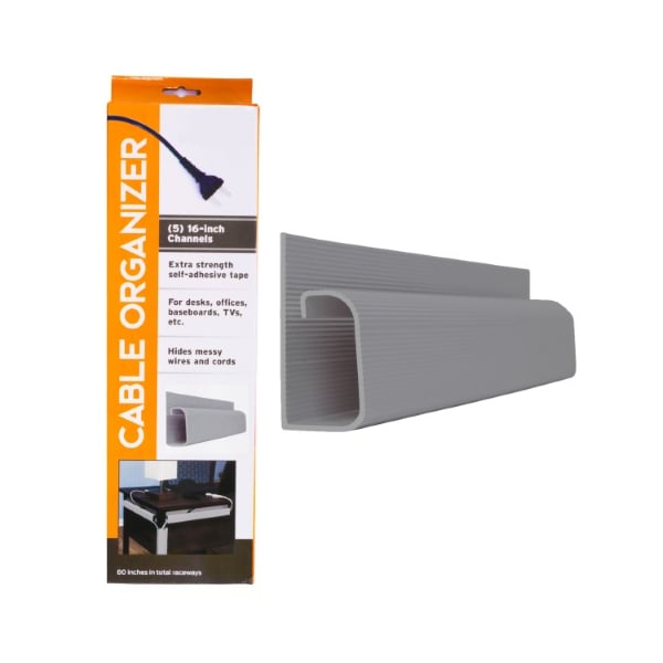 Fleming Supply J Channel Desk Cable Organizer, 5 Gray Raceway, Cord Cover Management Kit for Desks, Offices - 234675XBR