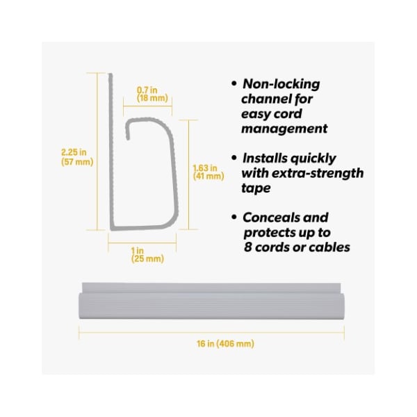 Fleming Supply J Channel Desk Cable Organizer, 5 Gray Raceway, Cord Cover Management Kit for Desks, Offices - 234675XBR