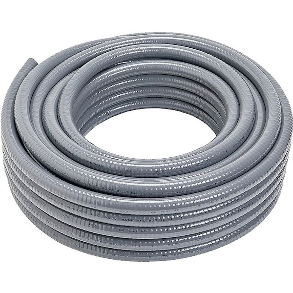 Carlon Liquid-Tight Flex Plastic Conduit, 0.825 in Trade Size, 100 ft, PVC, Gray - 15007-100