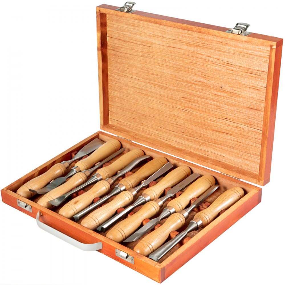 VEVOR Woodworking 12pcs Lathe Chisel，Wood Carving Hand Chisel 3-3/4Inch Blade Length, Wood Turning Tools with Wooden Storage Case, for Wood Carving Root Carving Furniture Carving Lathes - MGCD12PCSMZCCZTZ1V0