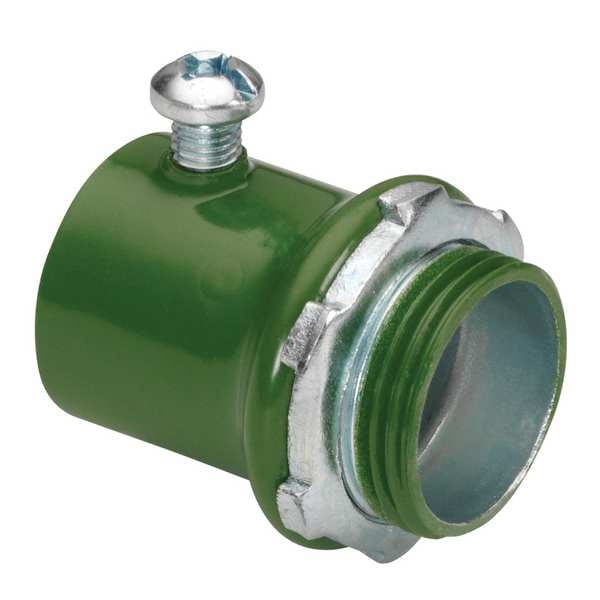 Bridgeport Fittings EMT Grounding Connector, 2 in, Set Screw, Steel, Plain, Green - 235-SG