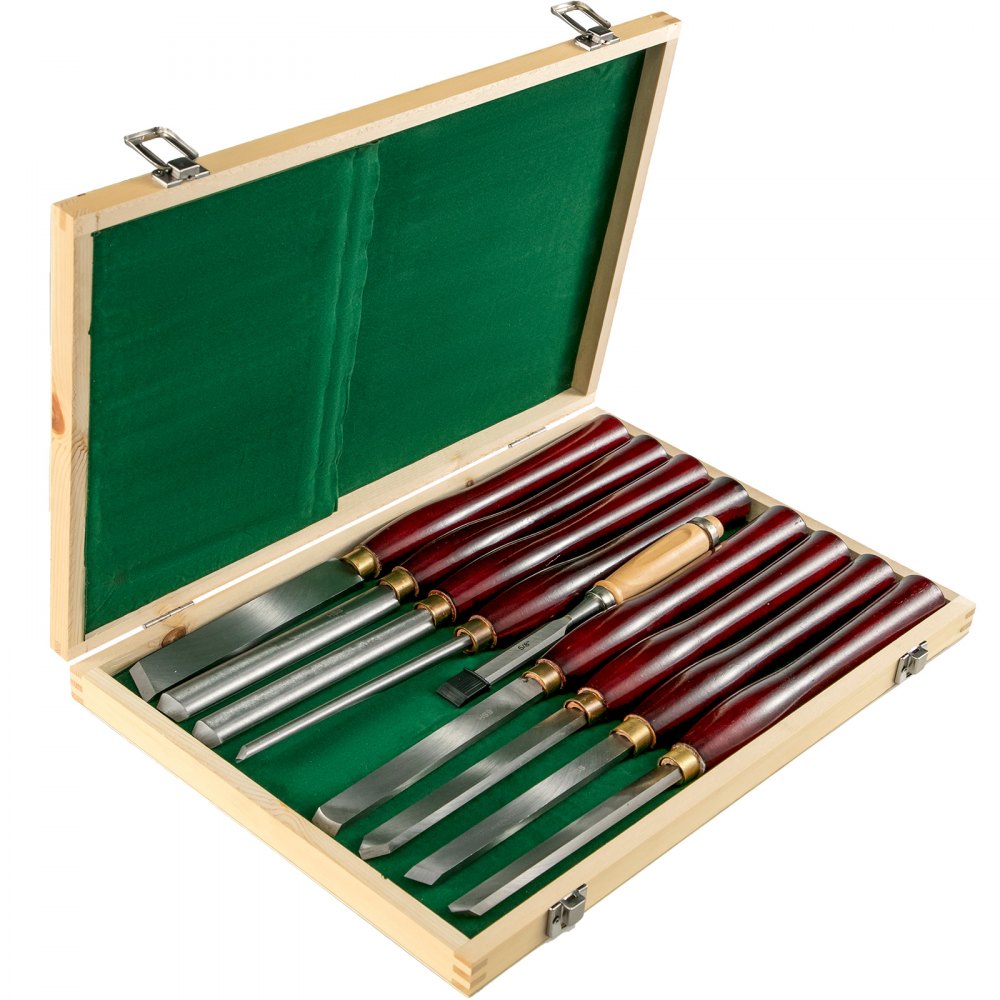 VEVOR Woodworking Lathe Chisel Set 8 Piece Set Lathe Chisel HSS Steel Blades Wood Turning Tools Wooden Case for Storage for Wood Carving Root Carving Furniture Carving Lathes Red - MGCD8PCSMGCCZHBT1V0