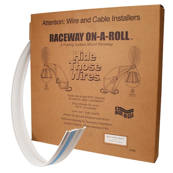 Quest Technology International Flat Elbow Raceway, FWF Series, 0.38 in W, 1/4 in H, 50 ft L, White - FWF-38511