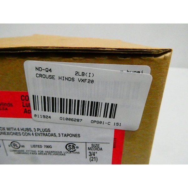 Crouse Hinds JUNCTION BOX ALUMINUM 3/4IN CONDUIT OUTLET BODIES AND BOX - VXF20