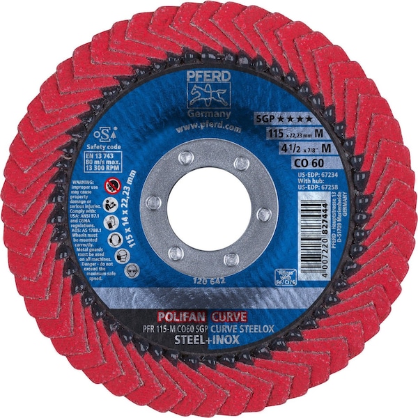 Pferd 67234 4-1/2in x 7/8in Disco de láminas POLIFAN CURVE SGP Óxido cerámico 60G Radio Mediano - 67234-PFERD