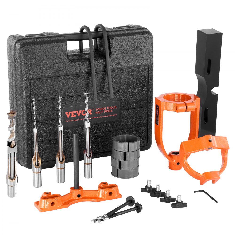 VEVOR Mortising Attachment for Drill Press, 4 Model Drills Square Hole Chisel Set, Bench Drill Locator Set Mortise and Tenon Tools with 5 Bushings, for Woodworking Mortising Tenoning Drilling Machine - SYDWQTJ5GCTCK4X2EV0