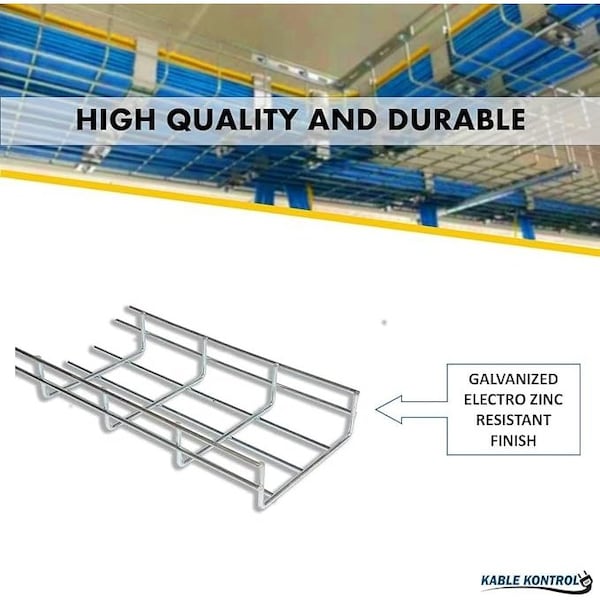 Kable Kontrol Wire Mesh Cable Tray Straight Section, Electro-Zinc Resistant Steel, 8' Wx2' Dx10' L, Chrome Finish - KK-8X2X10-EZ