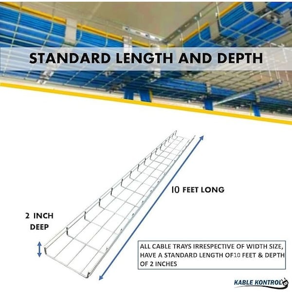 Kable Kontrol Wire Mesh Cable Tray Straight Section, Electro-Zinc Resistant Steel, 8' Wx2' Dx10' L, Chrome Finish - KK-8X2X10-EZ
