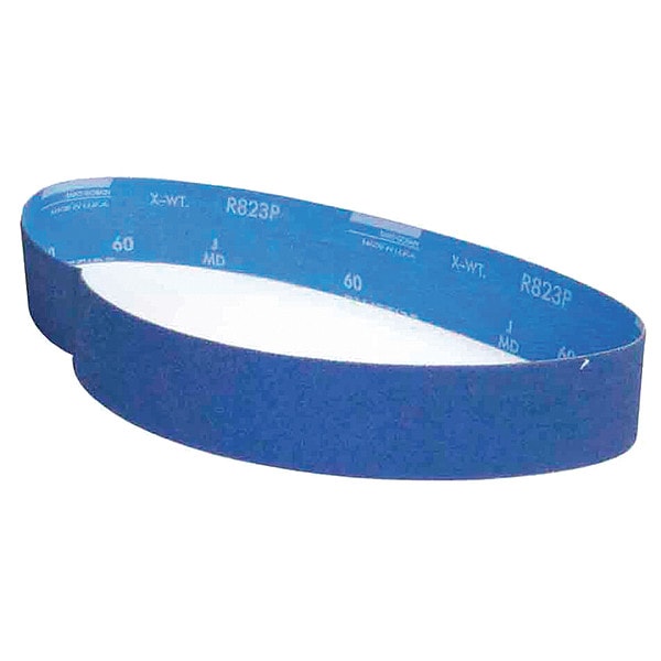 Cinturón de lijado Norton Abrasivos, Recubierto, 2 pulgadas de ancho, 36 pulgadas de largo, 80 granos, Grueso, Alúmina de circonio, BlueFire R823P, Azul - 78072763156