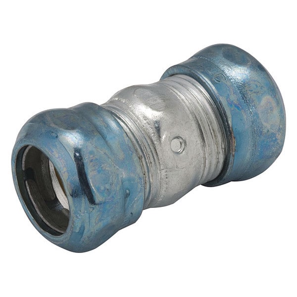 Raco EMT Coupling, 1-1/4 in, Compression, Steel, Zinc Plated, Blue; Gray - 2925RT