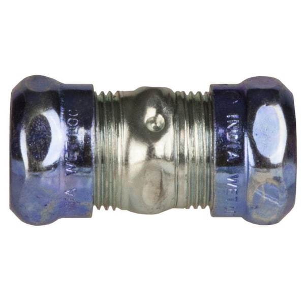 Raco EMT Coupling, 1-1/4 in, Compression, Steel, Zinc Plated, Blue; Gray - 2925RT