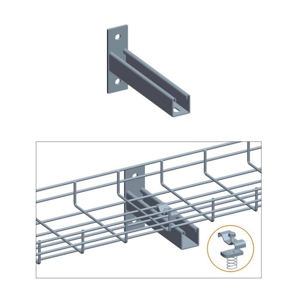 Quest Mfg Cable Tray T Wall Holder with Clamp Set, 8", Zinc - CT0022-08-03