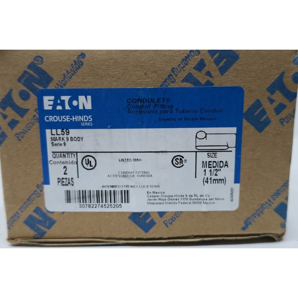 Crouse Hinds LL 1-1/2IN CONDUIT OUTLET BODIES AND Box, 2PK - LL59