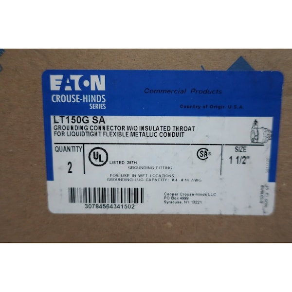 Crouse Hinds Conduit Fitting Connector, 1-1/2 in, Liquid-Tight, Aluminum - LT150G SA