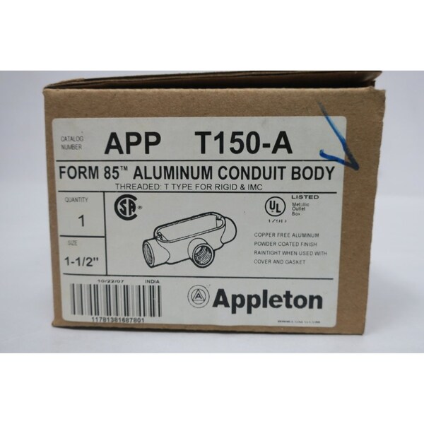 Appleton Electric Form 85 Aluminum T 112In Conduit Outlet Bodies And Box - T150-A
