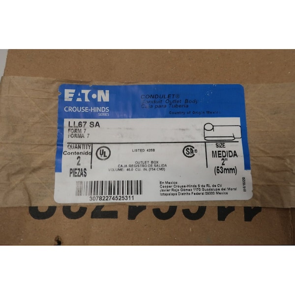 Crouse Hinds 2In Conduit Outlet Bodies And Box, 2PK - LL67 SA