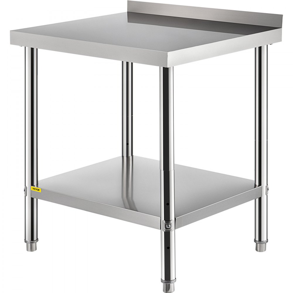 VEVOR Stainless Steel Prep Table, 30 x 24 x 35 Inch, 440lbs Load Capacity Heavy Duty Metal Worktable with Backsplash and Adjustable Undershelf, Commercial Workstation for Kitchen Restaurant - BXGDBGZ3024353OTSV0