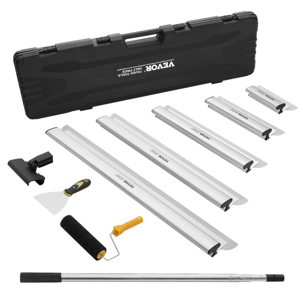 VEVOR Drywall Skimming Blade Set, 10/16/24/32/40 in Skimming Blades + 34-81.6 in Extension Handle Pole, Stainless Steel Knife Professional Skim Coat Tools, for Gyprock/WallBoard/Plasterboard - DBSNZGDTZB5P39Z0LV0