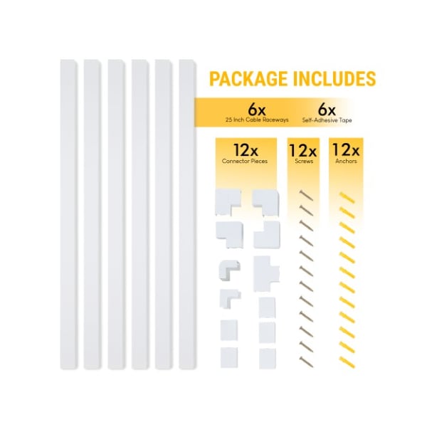 Fleming Supply Fleming Supply Cord Concealer Kit - 6 Cable Raceways, Elbows and T Connectors - 263176ZGI