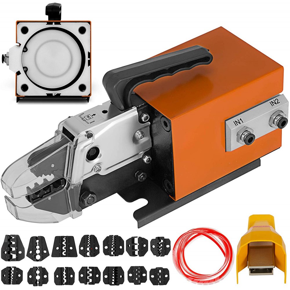 VEVOR Pneumatic Crimping Tool Am-10, Air Powered Wire Terminal Crimping Machine Crimping Up To 16mm2, Pneumatic Crimper Plier Machine with 15 Sets Of Dies for Many Kinds of Terminals - YJJAM-10QDDZP15JTV0