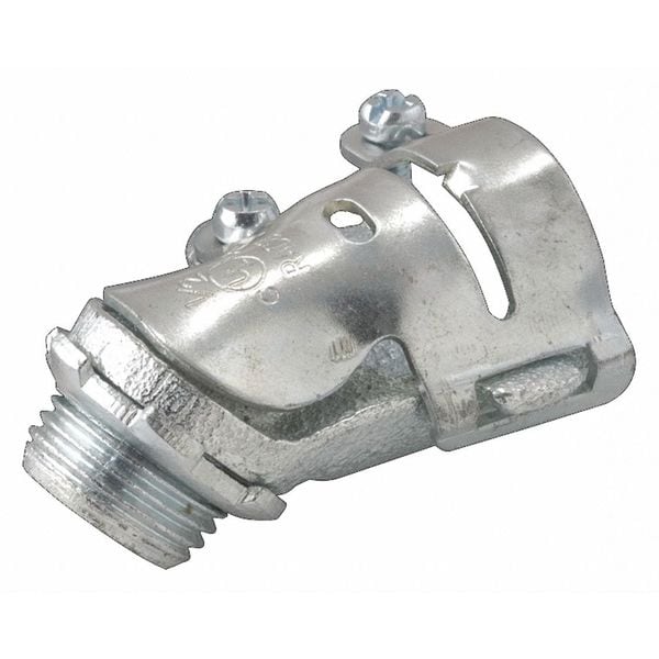 Raco AC/MC Connector, 3/8 in, Push-On, Malleable Iron, Electro Zinc Plated - 2221