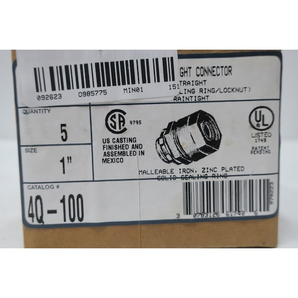 Egs Conduit Fitting Connector, Liquid-Tight, Iron, Electro Zinc Plated - 4Q-100