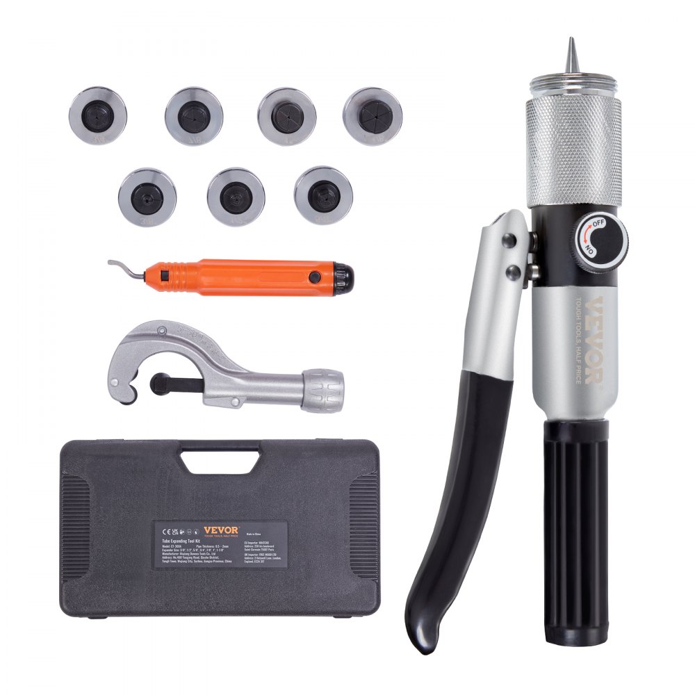 VEVOR Hydraulic Tube Expander, 3/8" to 1-1/8" OD, HAVC Hydraulic Swaging Tool with 7 Pipe Expander Heads, Deburring Tool, Pipe Cutter for Copper Aluminum Brass Soft Steel Pipes - YYKGQHSGTG7N2DLV2V0