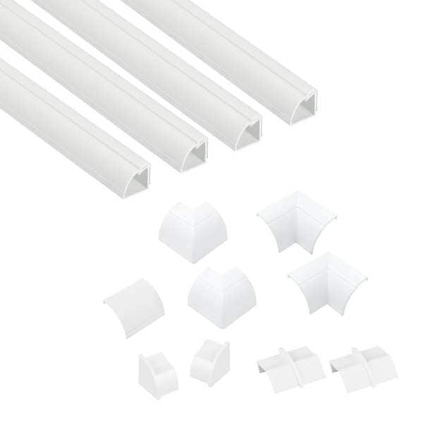 D-Line Hinge and Click Lock, Quarter Round Series, 4 Channel, 7/8 in W, 7/8 in H, 60 in L, White - US/5FT22QSWKIT001