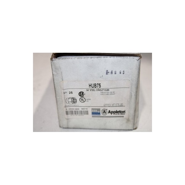 Appleton Electric Conduit Hubs, 25PK, 3/4'', Zinc Electroplated, Ductile Iron, Insulated Throat, Vibration Resistant,  - HUB-75