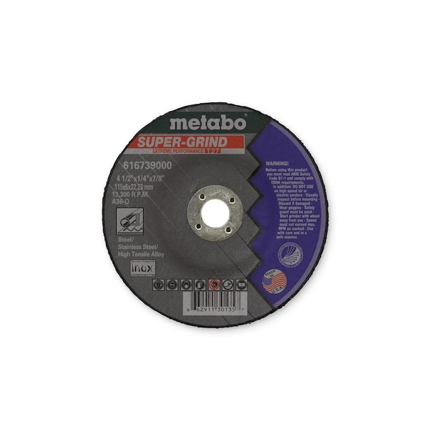 Rueda de Rectificar Metabo 5" x 1/4" x 7/8" - A36O Super Grind - US616747000