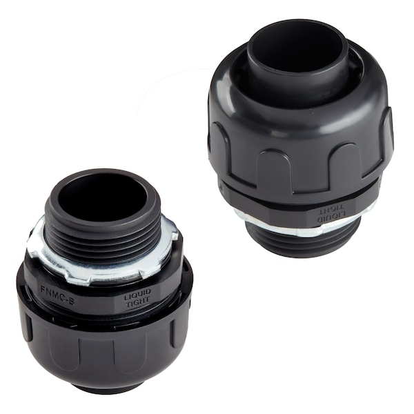 Hydromaxx Conduit Fitting Connector, 2 in, Liquid-Tight, PVC, Unfinished, Black - BLTSF002002