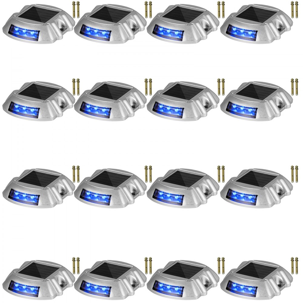 VEVOR Driveway Lights 16-Pack, Solar Driveway Lights with Switch Button, Solar Deck Lights Waterproof, Wireless Dock Lights 6 LEDs for Path Warning Garden Walkway Sidewalk Steps, LED Bright Blue - TYNDD16JTBU000001V0