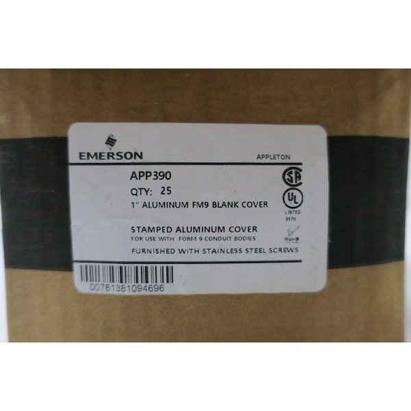Appleton Electric ALUMINUM FM9 BLANK COVER CONDUIT PARTS AND ACCESSORY, 25PK - APP390