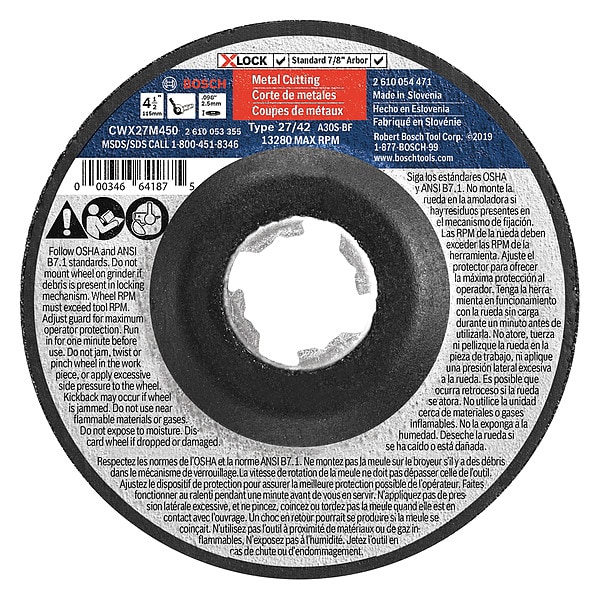 Bosch Disco de corte abrasivo, 4-1/2" de diámetro - CWX27M450